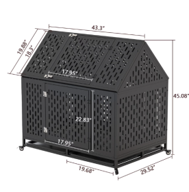 Heavy Duty Dog Crate 45 Inch Indestructible Pet Dog Cage Crate Kennel With Roof Top 2 Doors Removable Trays